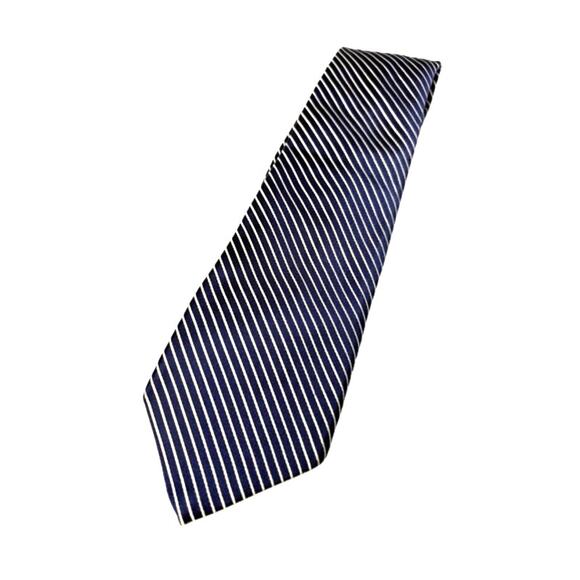 DANIEL CREMIEUX Silk Seven Fold Navy & White Stripe Men's Repp Tie Made In Italy - Picture 12 of 15